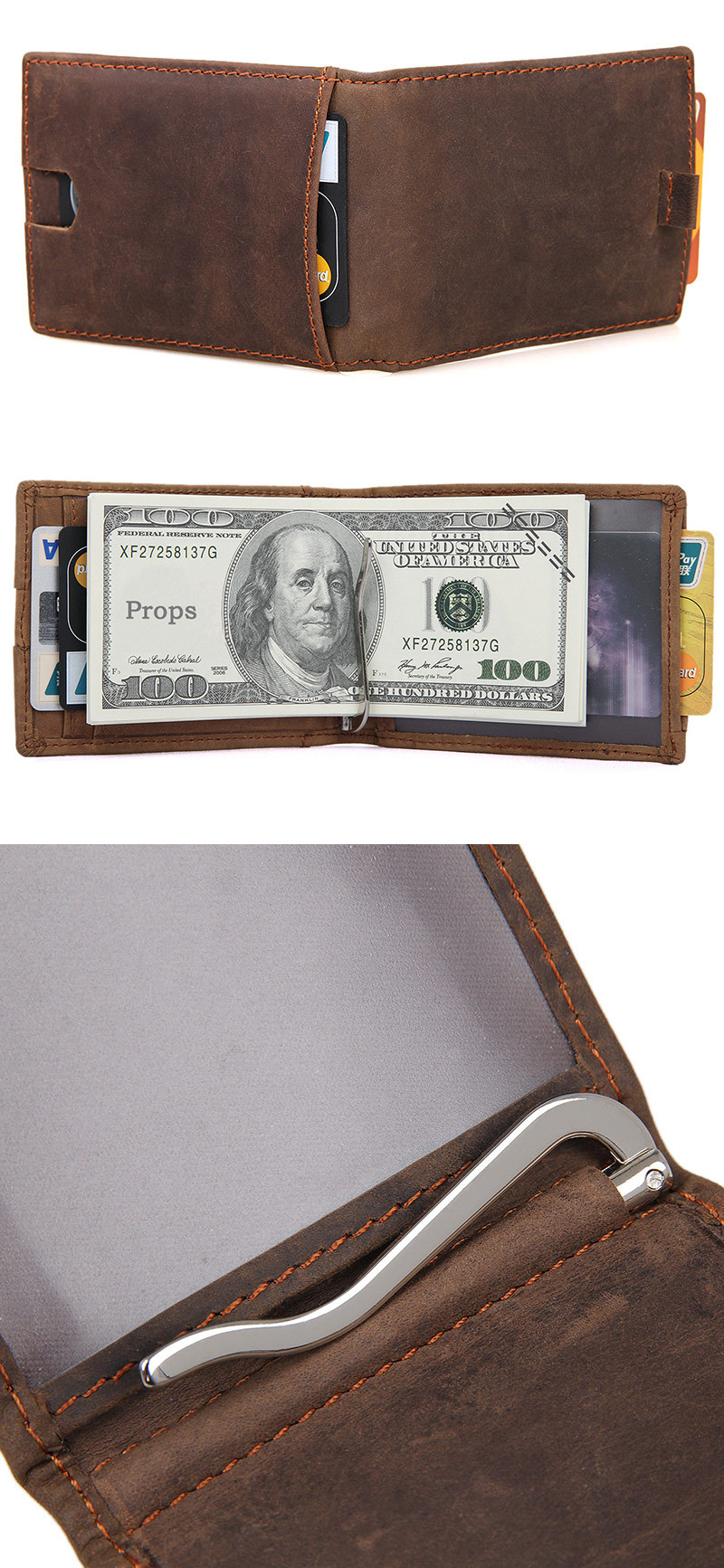 leather money clip card case