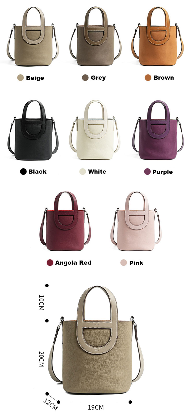 Stylish Cowhide Leather Bucket Bag with Crossbody Strap