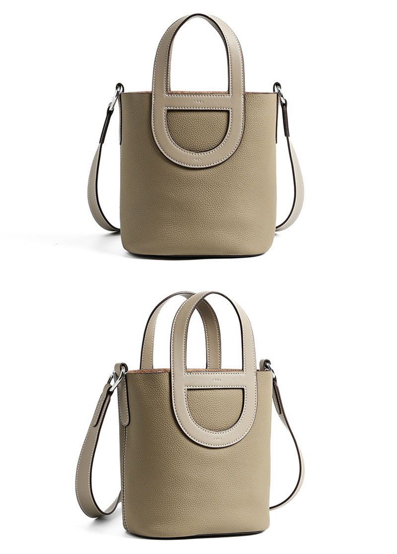 Stylish Cowhide Leather Bucket Bag with Crossbody Strap