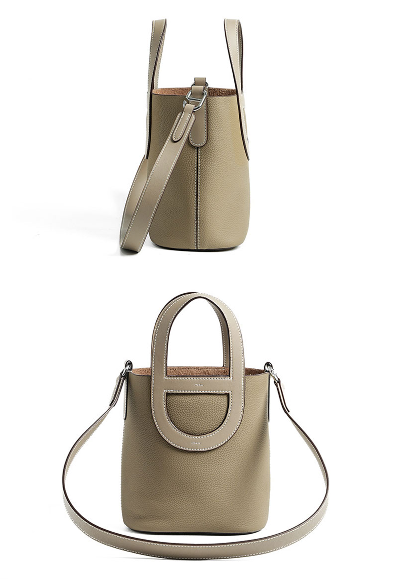 Stylish Cowhide Leather Bucket Bag with Crossbody Strap