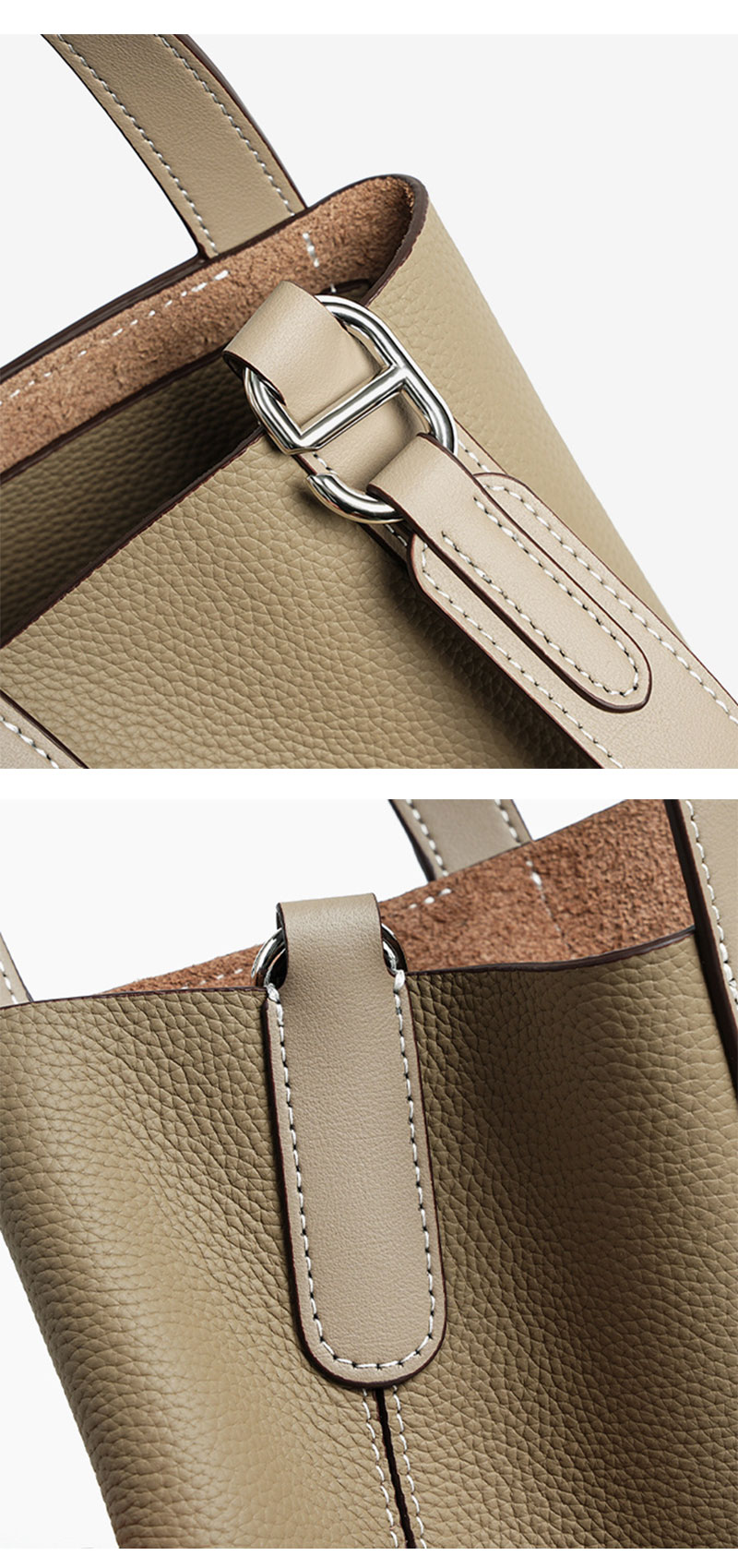 Stylish Cowhide Leather Bucket Bag with Crossbody Strap