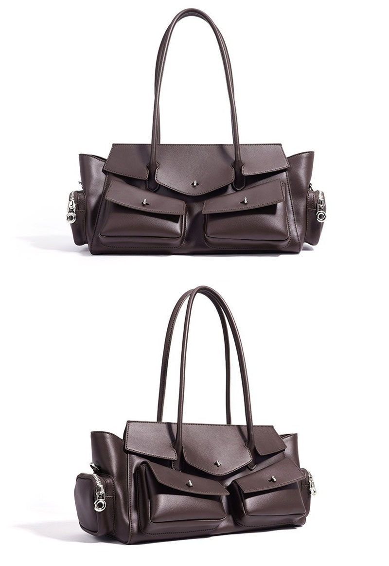 Elegant Vintage Brown Leather Bowling Shoulder Bag for Women