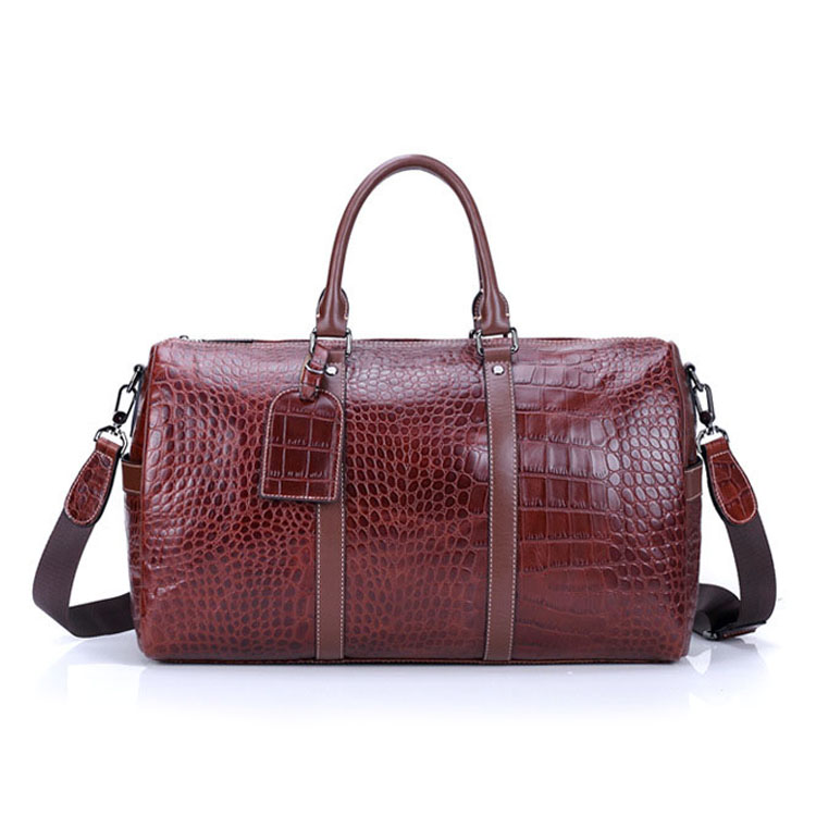 2017 high end brown color croc print real leather travel duffel bags