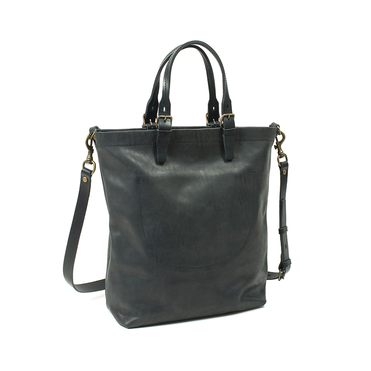 High end fashion design black leather tote bag handbag with shoulder strap for men