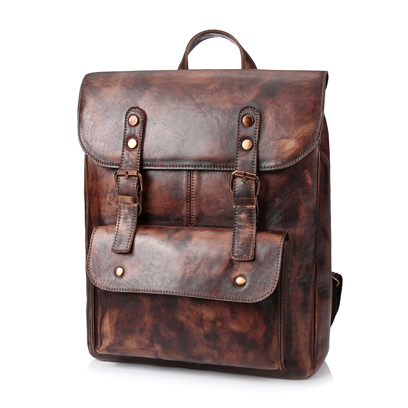 Factory price brand design good quality vintage brown leather backpack bag for school