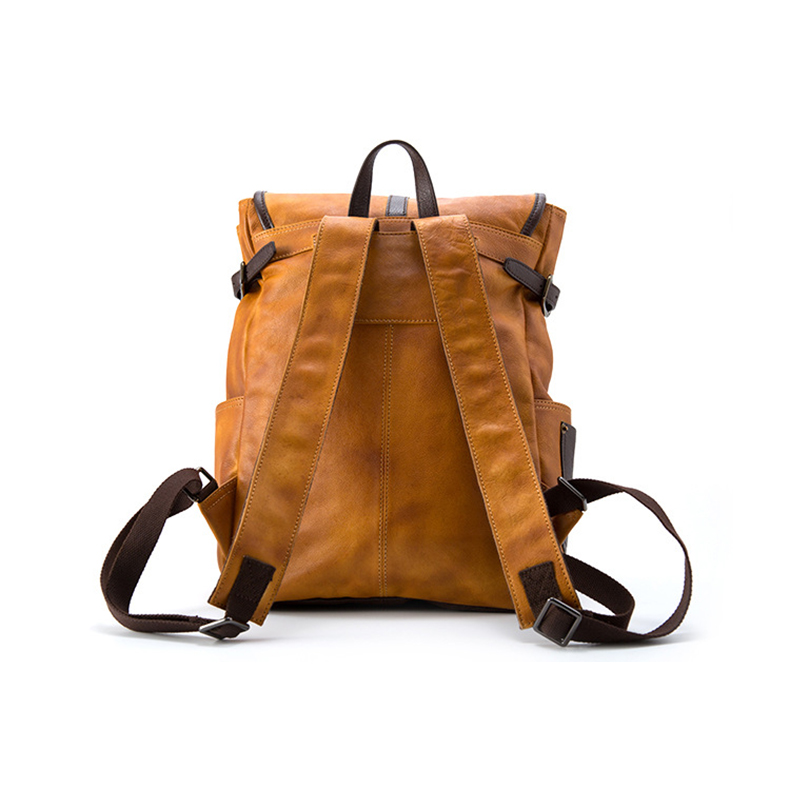 Vegetable tanned leather school bag laptop bag leather backpack for men