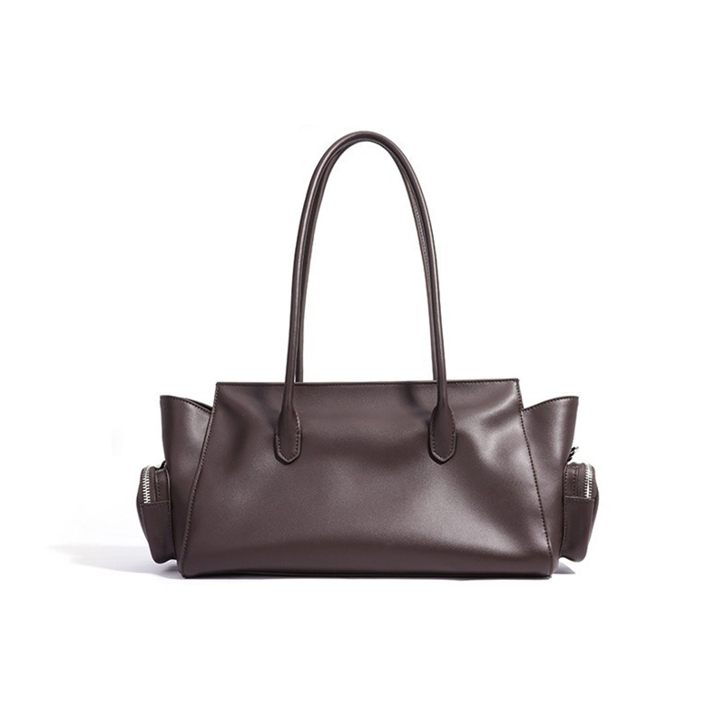 Elegant Vintage Brown Leather Bowling Shoulder Bag for Women