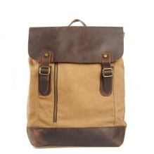 High quality vintage style thick canvas and crazy horse leather school bags backpack