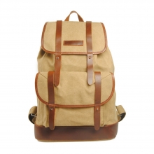 New design fashion khaki canvas and real leather hiking backpack