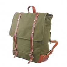 Hot sales good price high quality thick army green canvas leather travel backpack