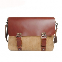 Fashion retro design linen leather shoulder messenger bag for college men