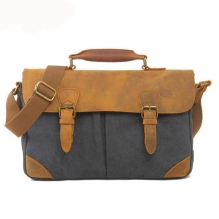Wholesale price mens vintage canvas crazy horse leather waterproof messenger bag