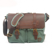 Durable handmade canvas real leather tactical military shoulder strap school bag