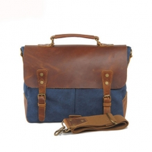 Hot selling good quality canvas genuine leather laptop messenger bag