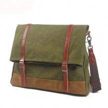 Fashion design vintage style army green canvas leather men tactical bike shoudler messenger bag