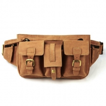 European fashion design genuine leather khaki men sport waist bag