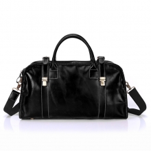 Oem design imported black leather travel weekender bag