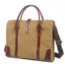 Famouse branded thick canvas crazy horse leather mens briefcase