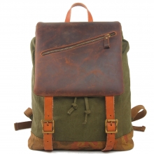 High Quality Custom Leather Trim Sports Rucksack Bag Canvas Backpack for Men