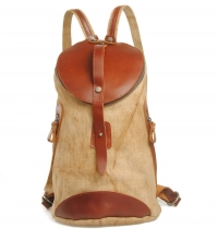New arrival special design khaki linen and leather cool backpacks
