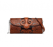 China factory handmade real leather ladies clutch purse
