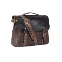 High end good quality genuine leather shoulder messenger bag with fur for men