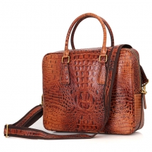 Good quality large capacity brown croc print leather briefcase bag for business men