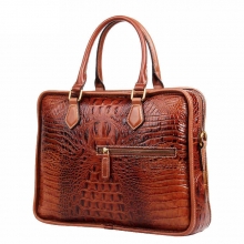 Factory price good quality luxury design brown croc print leather laptop briefcase for men