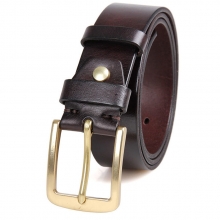 Factory price vintage top quality italy leather belt brass buckle real leather belt for men