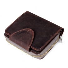 Vintage style custom real crazy horse leather man zipper wallet