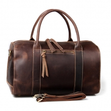 American style good quality vintage brown crazy horse leather travel weekender duffle bag