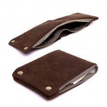 Fashion design trendy style minimalist genuine cowhide leather zipper credit card wallet for men