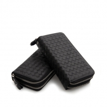2017 Newest design high end black weave leather zipper clutch bag purse