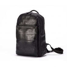 Good price top quality black grain leather laptop backpack real leather school backpack men