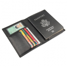 Factory cheap price good quality full grain leather travel wallet black leather passport holder