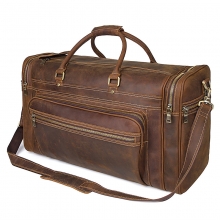 Factory price large capacity retro brown duffle bag crazy horse leather travel bag