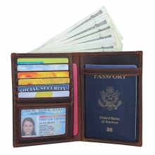 Good quality vintage brown leather passport holder RFID leather credit cards wallet for men women