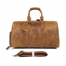 Manufacturer good quality real leather large capacity travel bag leather duffle with shoes space