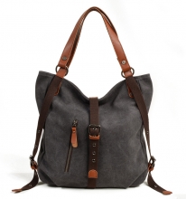 Factory cheap price good quality canvas mix leather women backpack ladies tote hand bag
