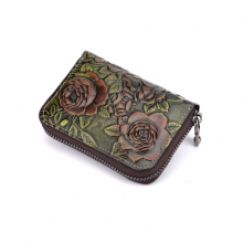 Cheap price good quality promotion gift small size flowers pattern zipper leather card wallet