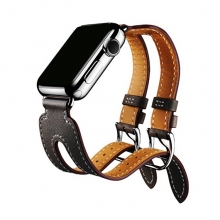38mm 42mm Hot selling fashion double straps design black leather apple watch strap