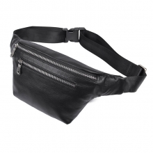 Hot selling good quality full grain leather sport bag black leather waist bag fanny pack for men