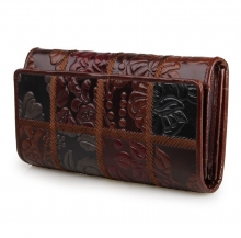 Hot sale cheap price high quality unique style RFID brown leather wallet for women
