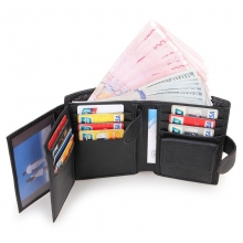 China factory low price good quality black genuine leather rfid cards wallets for men bifold