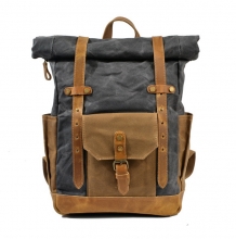 Amazon hot sale good quality canvas school bag leather outdoor backpack for man