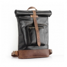 Factory price good quality black genuine leather school bag leather backpack for men