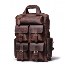 Wholesale price good quality large capacity crazy horse leather laptop bag leather backpack for men