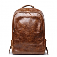 Hot sales good quality vintage brown genuine leather laptop bag real leather backpack for school