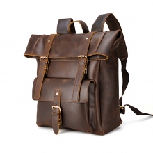 High end vintage brown leather laptop backpack leather outdoor backpack for men