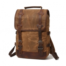 Amazon hot selling low price vintage style leather mix waxy canvas backpack outdoor backpack